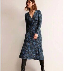 Boden Paisley Blue Elodie Empire Midi Jersey Dress
